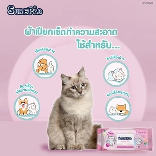 Surepad ผ้าเปียกแมว ผ้าเปียกสุนัข เช็ดทำความสะอาด แผ่นใหญ่ อ่อนโยน ทิชชู่เปียกแมวและสุนัข 70 แผ่น