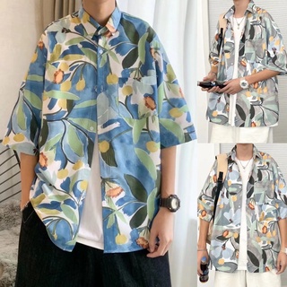 เสื้อเชิ้ตฮาวาย ทรงหลวม เสื้อHawaiiสไตล์เกาหลี เสื้อเชิ้ตแขนสั้นไซส์ใหญ่ ใส่ได้ทั้งชาย-หญิง🔥M-3XL🔥