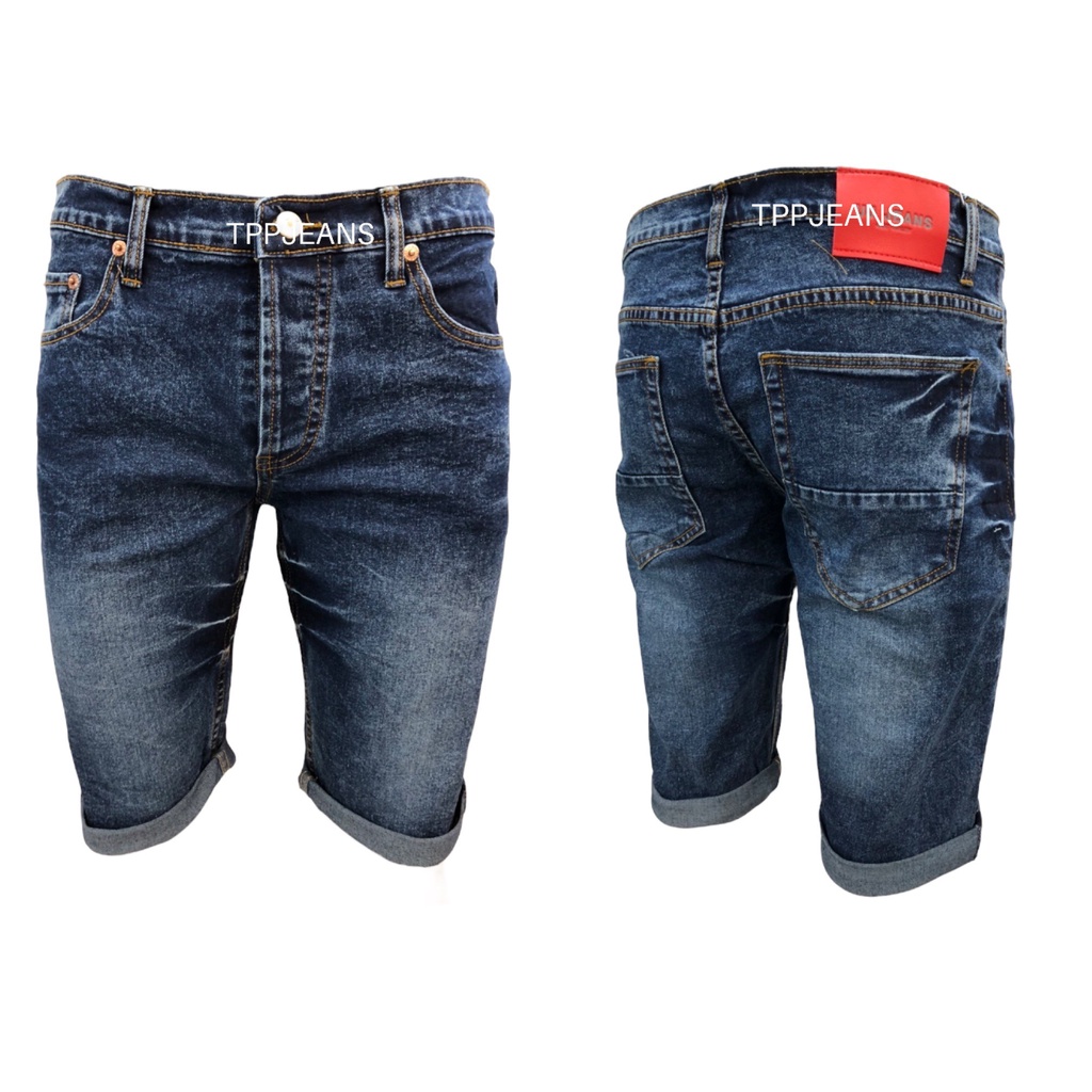 JEANSEXPRESS Men's Shorts Denim กางเกงยีนส์ขาสั้นชายสีบลูฟอก ยีนส์ยืด สวมใส่สบาย เป้ากระดุม ทรงสลิม Size 28-36