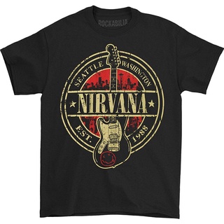 ใหม่ เสื้อยืด พิมพ์ลาย Nirvana Est 1988 Guitar Stamp สําหรับผู้ชาย