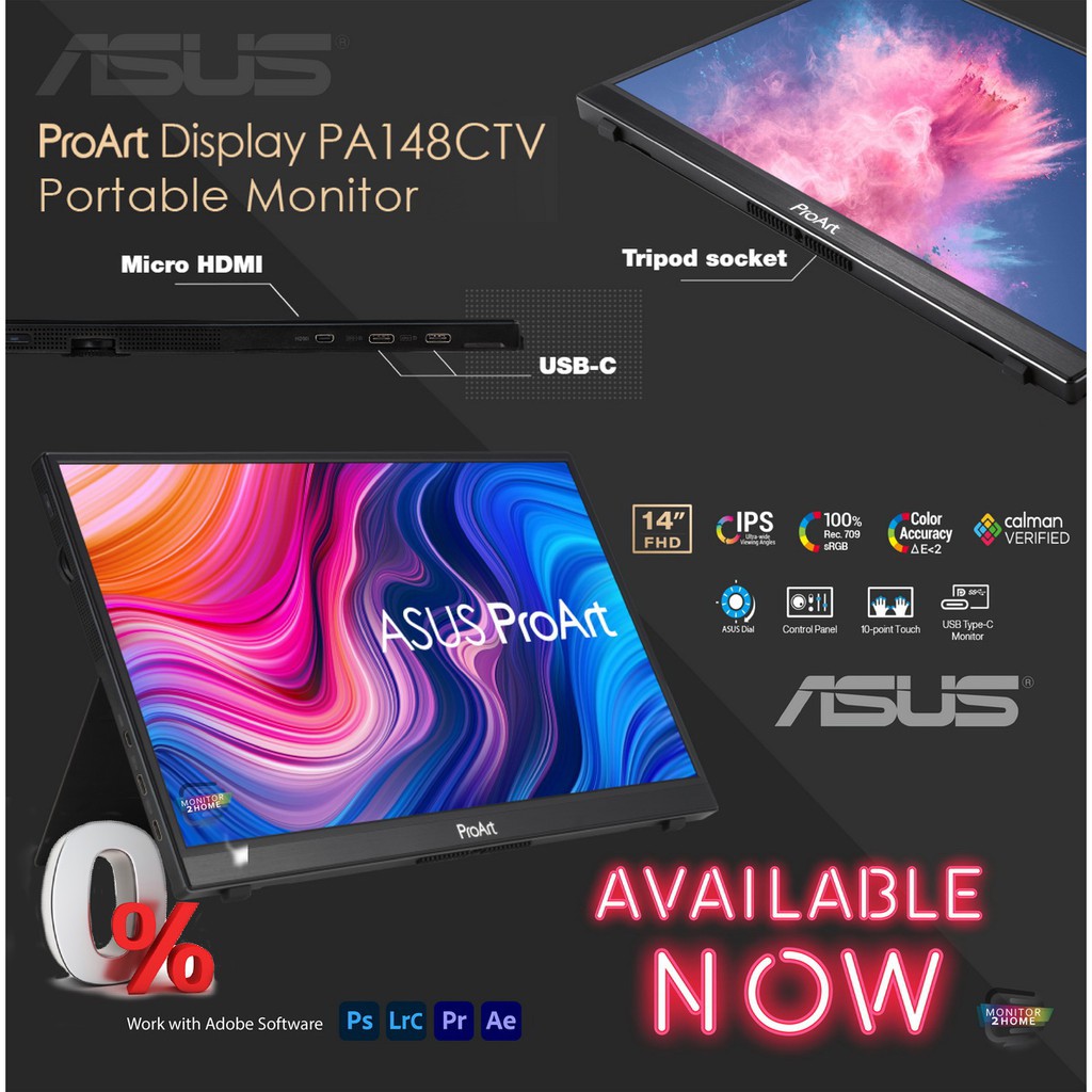 [ผ่อน 0%] ASUS ProArt 14” 1080P Portable Touchscreen Monitor (PA148CTV), IPS, 100% sRGB/Rec.709 Calman Verified