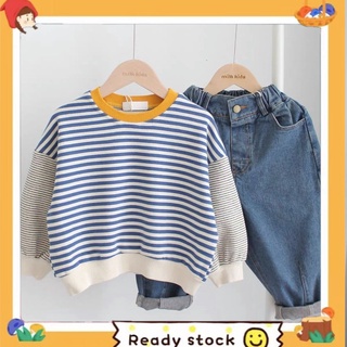 Autumn New Boys Contrast Color Patchwork Sweater Striped Top