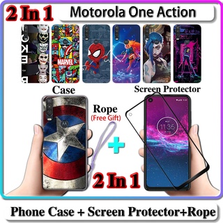 2 IN 1 เคส Motorola One Action Case พร้อมกระจกนิรภัยกันรอยหน้าจอโค้งเซรามิค LOL และฮีโร่