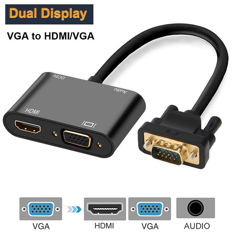 VGA TO HDMI อะแดปเตอร์ VGA Splitter 3.5 มม.Audio