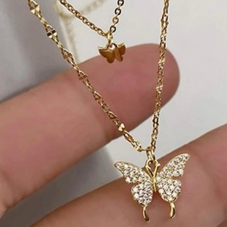 สร้อยคอ แฟชั่น เลเยอร์ ผีเสื้อ เซ็ท2ชิ้น ใส่แยกไม่ได้ Butterfly Necklace เรียบหรู ลุคคุณหนูสายหวาน ดีไซน์ สวย ทันสมัย