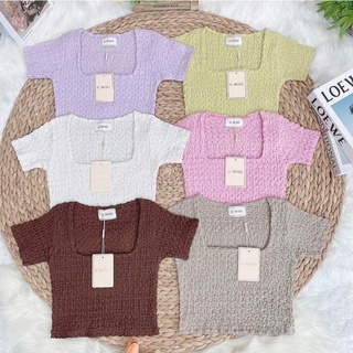 Rosely.store♡  เสื้อครอปผ้าย่น คอเหลี่ยม ใส่มาน่ารักมาก