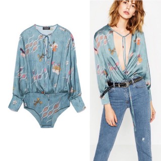 Blue Floral bodysuit (มือ2)