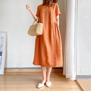 Plus Size Simple Loose Cotton Dress Women Summer 2022 New Large Size Midi Dress