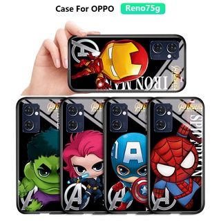 เคส OPPO Reno 7 Pro 5G Reno7 Z 5G A96 A76 A36เคสโทรศัพท์มือถือแบบแก้ว ลายการ์ตูนไอรอนแมน สไปเดอร์แมน กัปตันอเมริกา