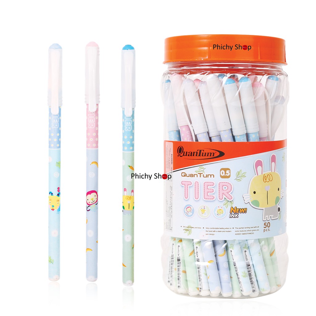 ปากกาลูกลื่น Quantum Tier คอนตั้ม เทียร์ หมึกน้ำเงิน ด้ามคละสี ขนาด 0.5 มม. บรรจุ 50 ด้าม/กระบอก