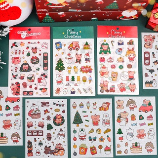 สติ๊กเกอร์ Merry Christmas ลายการ์ตูนน่ารัก 4 แผ่นสําหรับตกแต่ง Diy