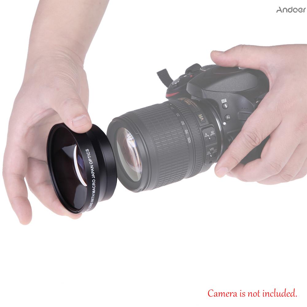 Andoer เลนส์มุมกว้างดิจิตอล 67 มม. 0.43 × Super Wide Angle Lens พร้อมมาโครญี่ปุ่นสําหรับ Canon Rebel T5I T4I T3I 18-135 มม. 17-85 มม. และ Nikon 18-105 70-300 โวลต์