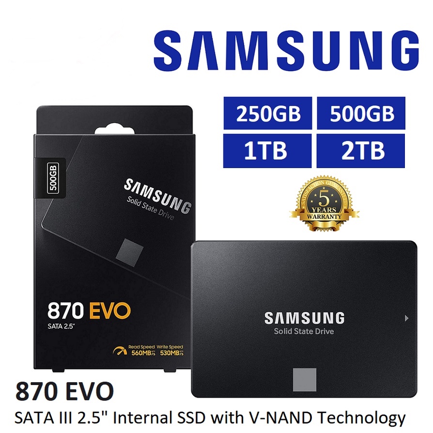 SSD 1259 บาท 250GB, 500GB SSD (เอสเอสดี) SAMSUNG 870 EVO SATA III รับประกัน 5 – Y Computers & Accessories