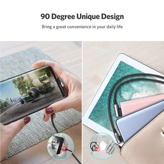 UGREEN USB 2.0 to USB-C 3A Cable 90° Angled 2 Sides รองรับ QC3.0 ชาร์จได้รวดเร็ว รุ่น US176 ยาว 0.5-3 M (Alu, Nylon)