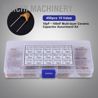 Orichi Machinery ชุดตัวเก็บประจุเซรามิก หลายชั้น 15 ค่า 10pF-100nF พร้อมกล่อง 450 ชิ้น