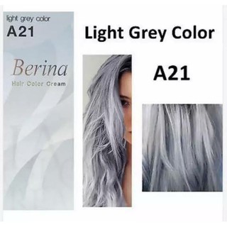 💥พร้อมส่ง💥Berina A21 สีเทาอ่อน สีย้อมผมเบอรีน่า ครีมเปลี่ยนสีผม แฟชั่นสีผม