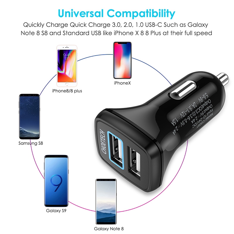 3.4A Dual Port Car Charger Adapter with 6-feet Charging Cable Compatible for Samsung Galaxy S10 S9 S8 Plus Note 9 8 S8 Plus Car Charger LG V30 V20 G6 G5,Google Pixel,OnePlus 6T Moto Z