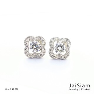 JaiSiamJewelry ต่างหูดอกไม้เงินแท้ 925 ประดับเพชรcz-WSE-3