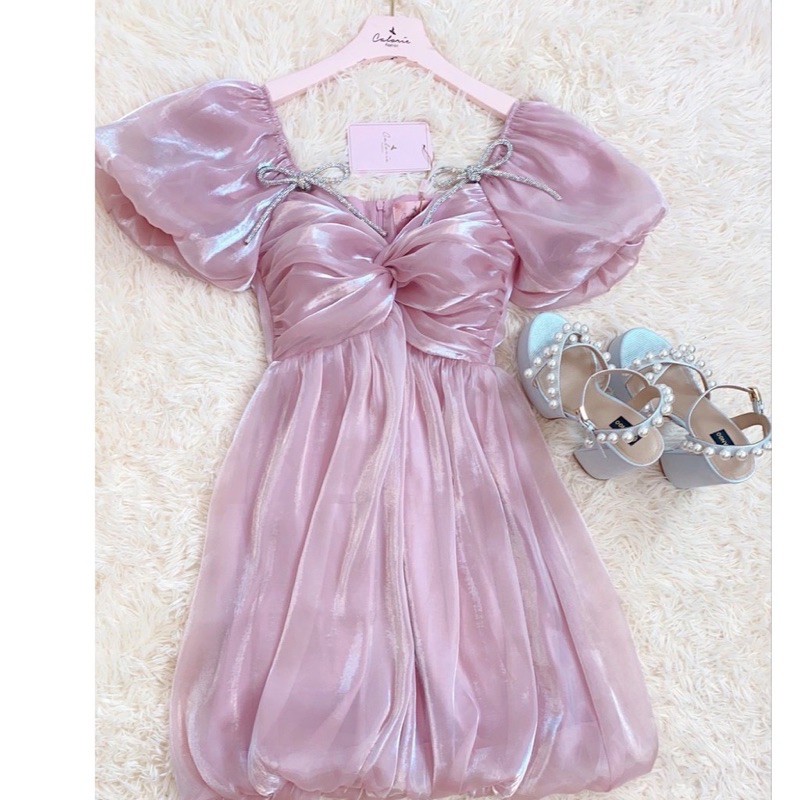 Calories fashion 116 สีชมพูผ้าแก้วเป็นประกายไซค์M