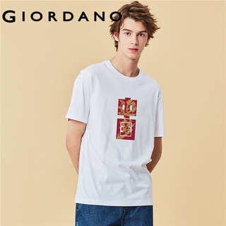 Giordano Men and Women เสื้อยืดแขนสั้นคอกลม ผ้าฝ้าย100% เป็นเสื้อคู่สกรีนลวดลายประเทศเท่ๆ Chinese Series Free Shipping