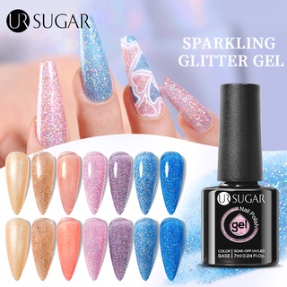 Ur SUGAR ยาทาเล็บเจล UV กลิตเตอร์ สีพื้น ประกายแวววาว 7 มล.