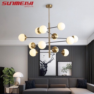 Sunmeiyi โคมไฟระย้า LED E27 สไตล์นอร์ดิก โมเดิร์น สีทอง สีดํา สําหรับห้องนั่งเล่น ห้องครัว ห้องนอน