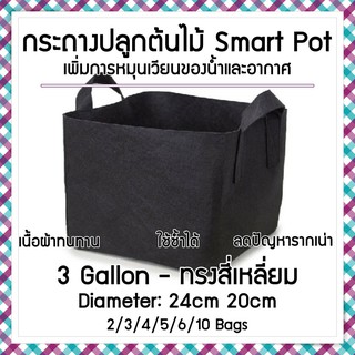 ถุงปลูกต้นไม้แบบผ้า กระถางต้นไม้ผ้า ทรงสี่เหลี่ยม Smart Grow Bag - Square ขนาด 3 แกลลอน กว้าง 24cm สูง 20cm