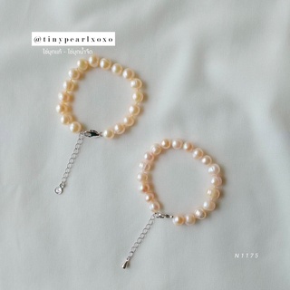 สร้อยข้อมือ ไข่มุกสีพีช 8-9mm ไข่มุกทรงกลม ไข่มุกแท้ ไข่มุกน้ำจืด Pink Peach Pearl Bracelet Tinypearlxoxo N1175