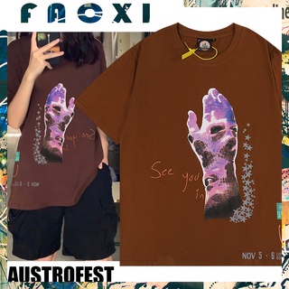 เสื้อยืดโอเวอร์ไซส์Travis Scott Autrofest เสื้อยืดลําลอง ผ้าฝ้าย แขนสั้น พิมพ์ลายกราฟฟิค ทรงหลวม โอเวอร์ไซซ์ สไตล์วินเทจ