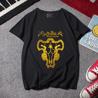 Black Clover อะนิเมะ lucky เสื้อยืดผู้ชาย เสื้อยืด แขนสั้น grass ผ้าฝ้าย 100% เสื้อสี่ใบโคลเวอร์ผู้ชาย