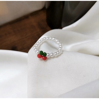 พร้อมส่ง - 1207 Cherry pearl ring แหวนมุกแต่งเชอรี่