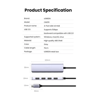 UGREEN USB C Hub 4 Ports USB Type C to USB 3.0 Hub Splitter Adapter for Macbook Pro, iPad Pro, Samsung Galaxy Note 10 S10 USB Hub