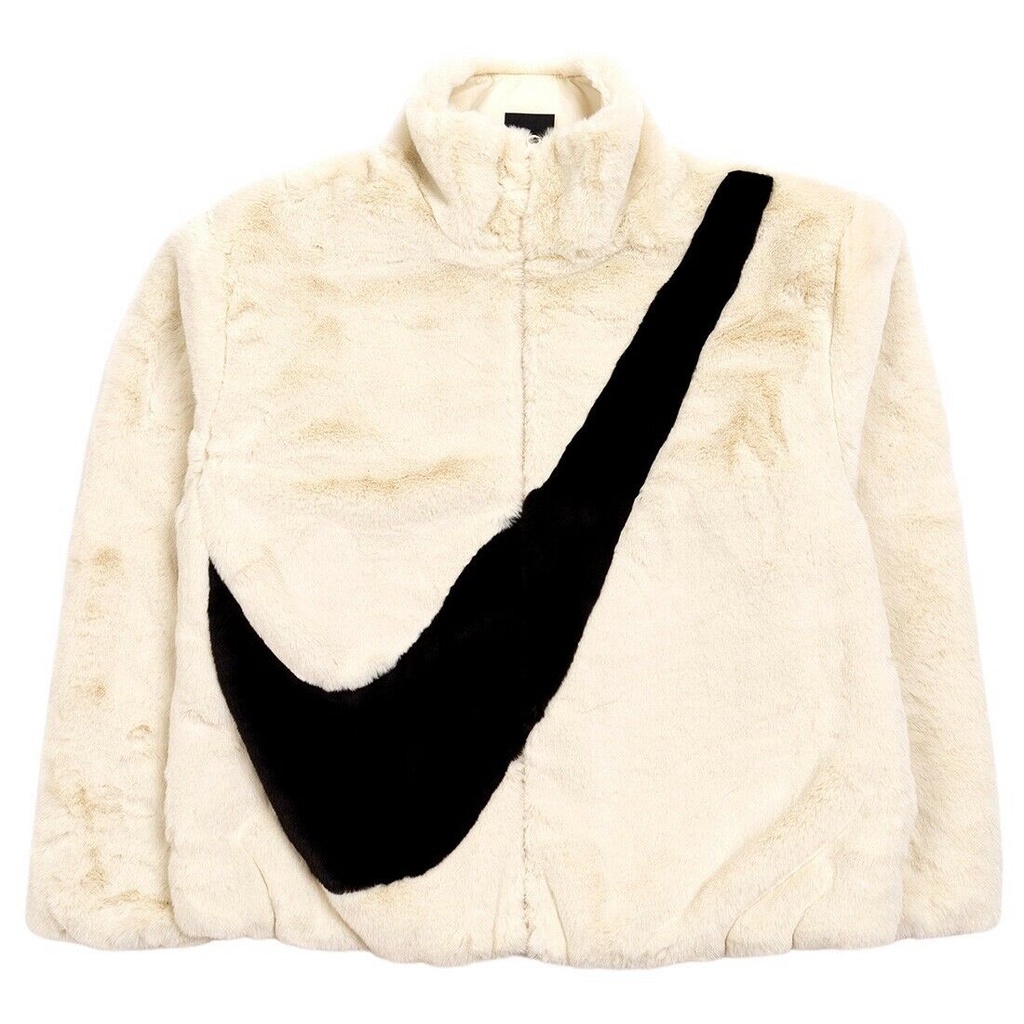 เสื้อแจ็คเก็ต - Nike NSW Sportswear Faux Fur Jacket Fossil White Black Womens Size S ของแท้ พร้อมส่ง