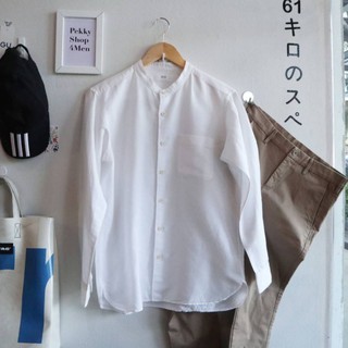 ยูนิโคล่ คอจีน สีขาวLinen premuim / oxford / สำลี / cotton สภาพใหม่กริ๊ป ของแท้