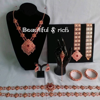 เครื่องประดับชุดไทยสี pink gold สีนาค ลายไทยงานลงยา ชุดเซ็ท 7 ชิ้น