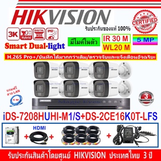 Hikvision 3K รุ่น DS-2CE16K0T-LFS 3.6//2.8 (6)+DVR iDS-7208HUHI-M1/S(1) +ชุด FUSET 1TB หรือ 2TB