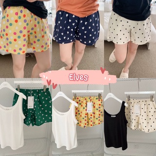 Elves✨พร้อมส่ง✨ ชุดนอน เสื้อกล้ามสีพื้น+กางเกงขาสั้นลายจุดน่ารักๆใส่ได้สบายผ้านุ่มนิ่มค่า ~ DX-SetSY-07 ~ -N