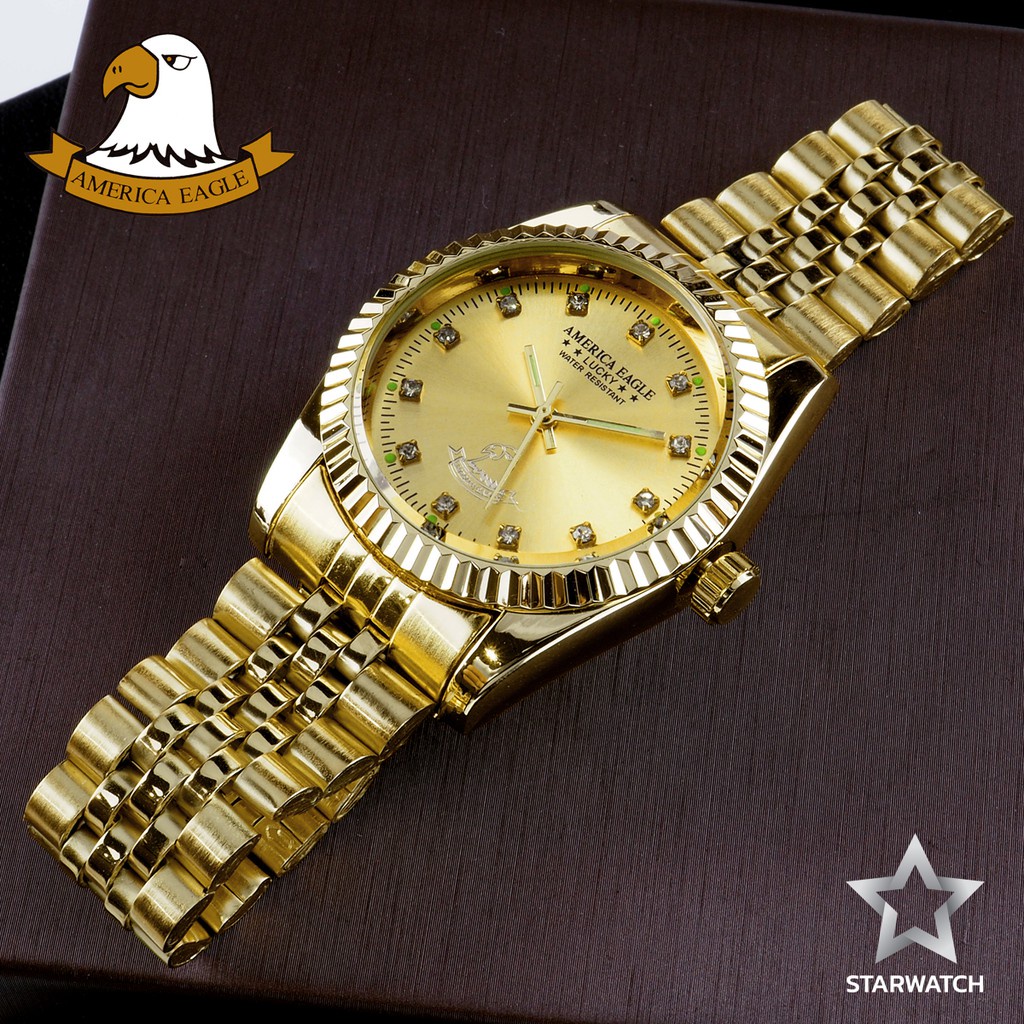 ﹍AMERICA EAGLE นาฬิกาข้อมือสุภาพบุรุษ สายสแตนเลส รุ่น AE001G - Gold