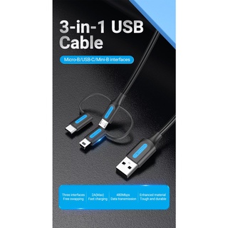 Vention(CQIB) USB Cable USB 2.0 A to Type C Micro B Mini B Cable Male to Male 3 in 1