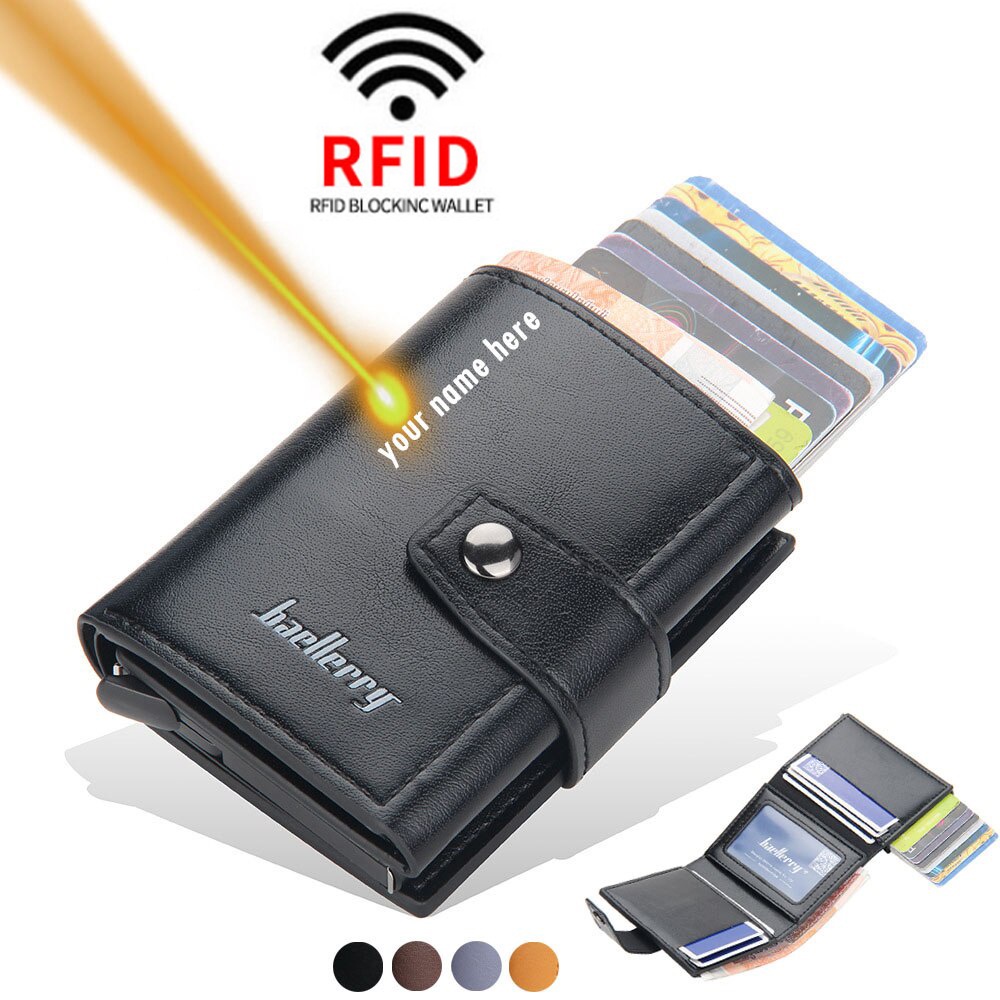 Rfid กระเป๋าสตางค์หนัง ใส่บัตรเครดิต กันขโมย ขนาดเล็ก แบบบาง