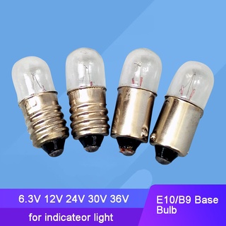 หลอดไฟ E10 B9 6.3V 12V 24V 30V 36V 48V ขนาดเล็ก สําหรับเครื่องแสดงสถานะ 10 ชิ้น