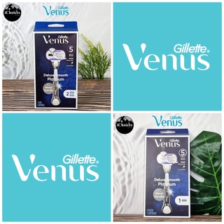 [Gillette] Venus Deluxe Smooth Platinum Womens Razor Metal Handle + Blade Refill ยิลเลตต์ วีนัส ชุดมีดโกน สำหรับผู้หญิง