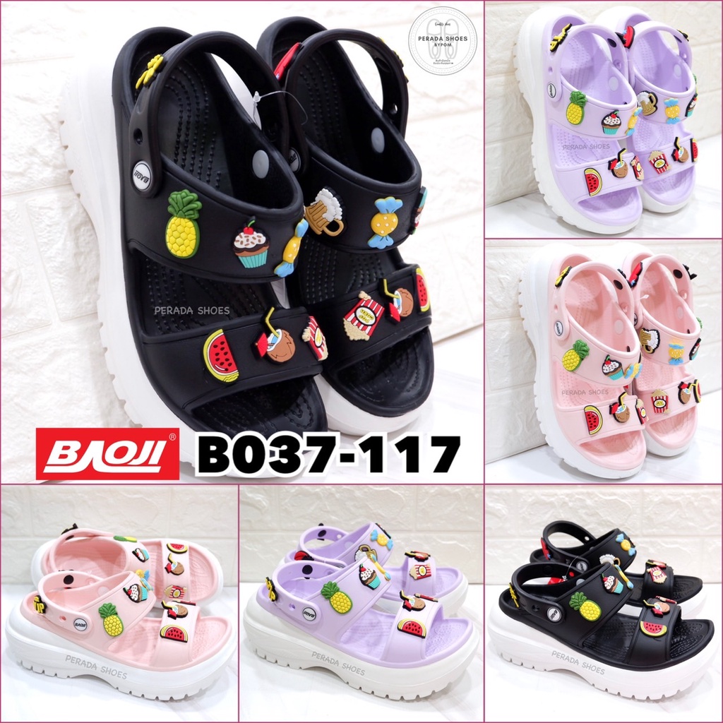 BAOJI แท้💯% รองเท้ารัดส้นผู้หญิง รองเท้าแตะเสริมส้น BAOJI แท้100% รุ่น B037-117 สูง 2.5 นิ้ว ไซส์ 36