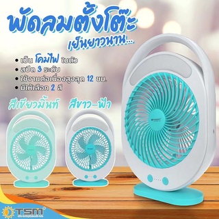 พัดลมตั้งโต๊ะ kamisafe รุ่น KM-F0336 TSMพัดลมชาร์จไฟ ขนาด 6 นิ้ว มีโคมไฟ ปรับแรงลมได้