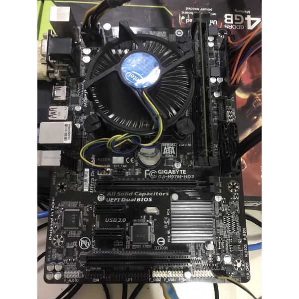 เมนบอร์ด GIGABYTE GA-H97M-HD3 LGA1150 พร้อมฝาหลัง ใช้งานได้ปกติ
