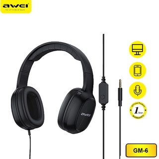 Awei GM-6 HIFI ชุดหูฟังแบบมีสาย ป้องกันเสียงรบกวน พร้อมไมโครโฟน สําหรับเล่นเกม