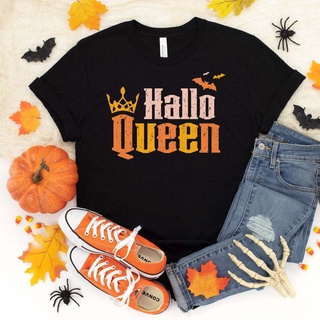 เสื้ เสื้อยืดฮาโลวีน Halloween Hallo Queen Letter Print Women T Shirt Short Sleeve O Neck Loose WomenS-5XL