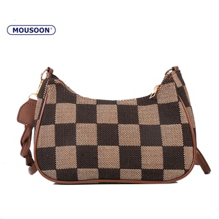 MOUSOON กระเป๋าใต้วงแขนลายหมากรุกย้อนยุคผู้หญิงไหล่ crossbody texture กระเป๋าเดินทาง