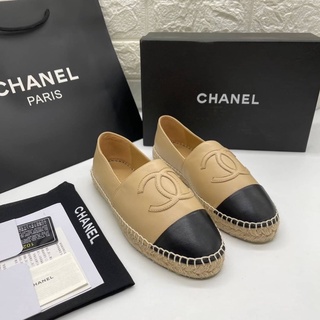 CHANEL ESPADRILLES LAMDSKIN BEIGE &amp; BLACK