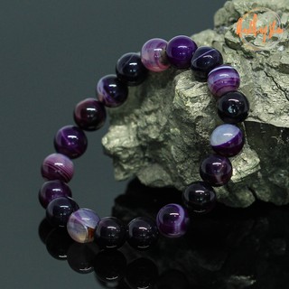 หินอาเกต หินโมรา สีม่วง ขนาด 10 มิล Purple Agate แต่งสี กำไลหินมงคล หินดวงตาสวรรค์ ช่วยปกป้องจากฝันร้าย หินสีม่วง